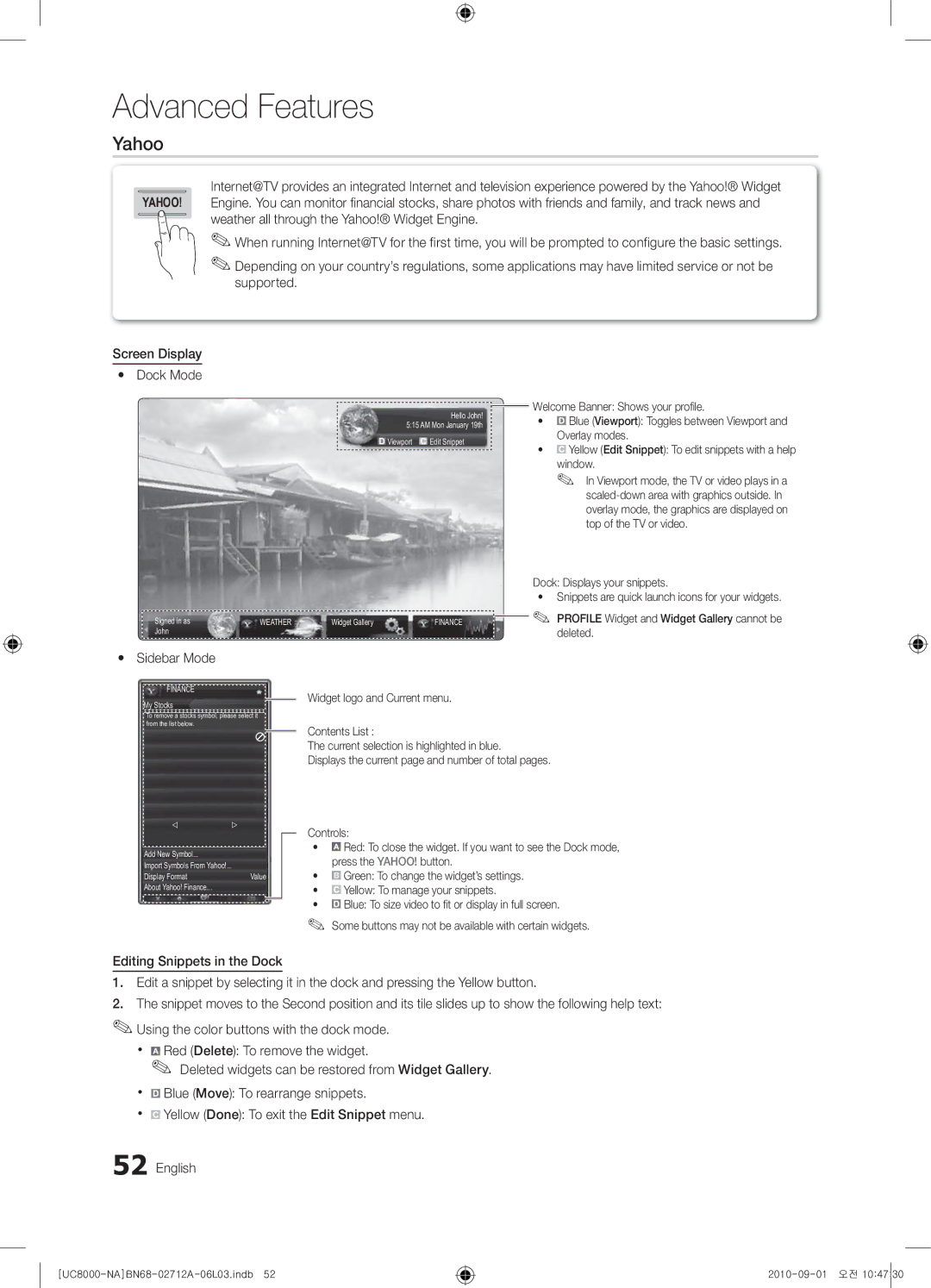 Samsung 8000 user manual Yahoo, Sidebar Mode 