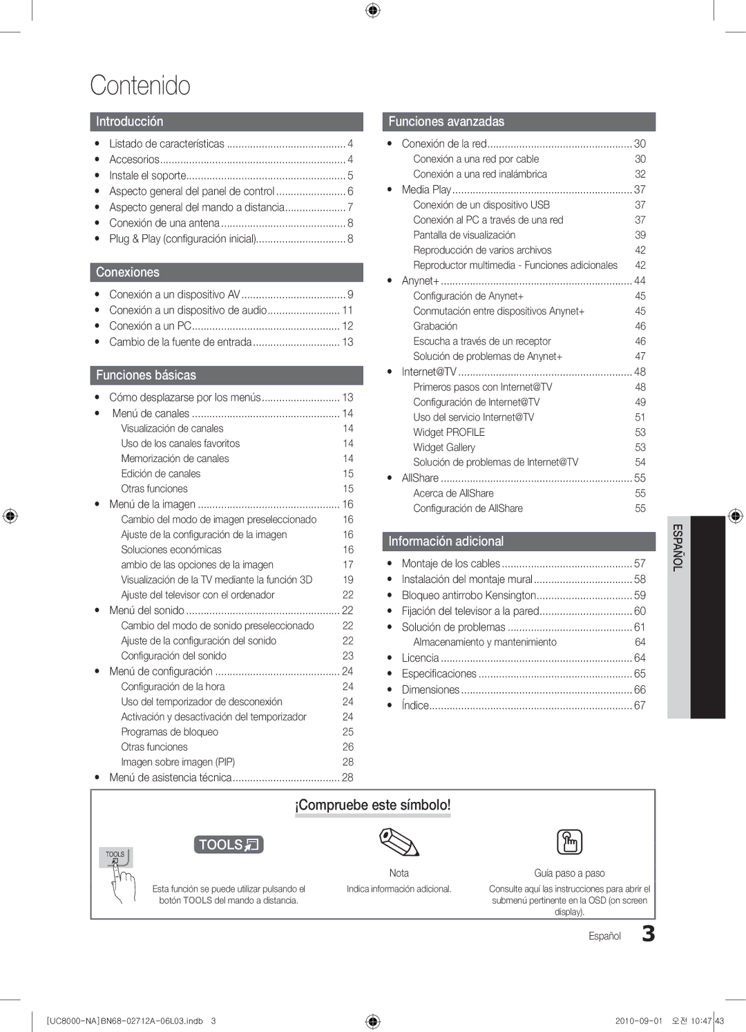 Samsung 8000 user manual Contenido, ¡Compruebe este símbolo 