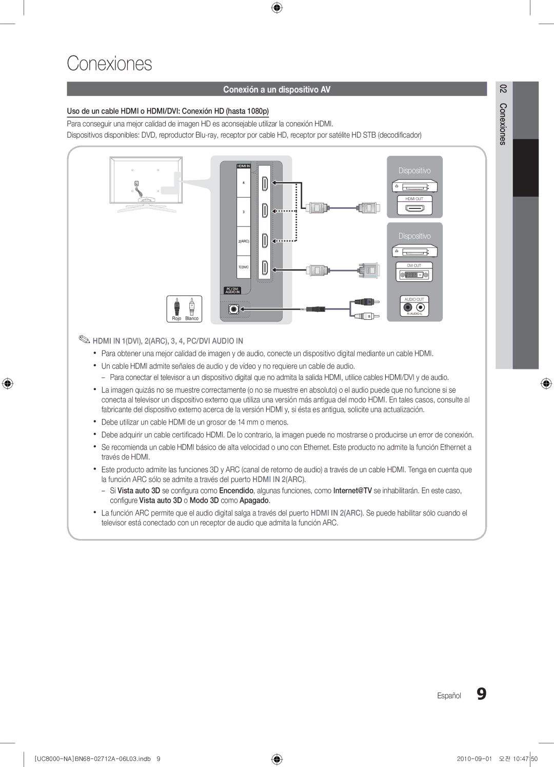 Samsung 8000 user manual Conexiones, Conexión a un dispositivo AV 