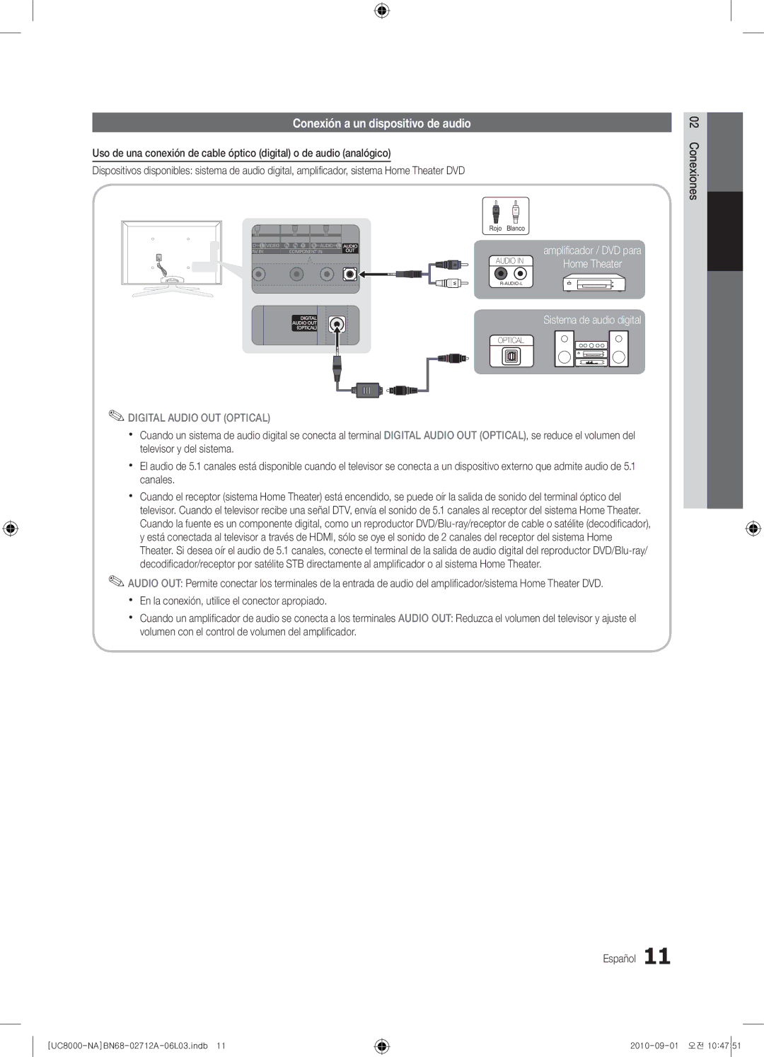 Samsung 8000 user manual Conexión a un dispositivo de audio 