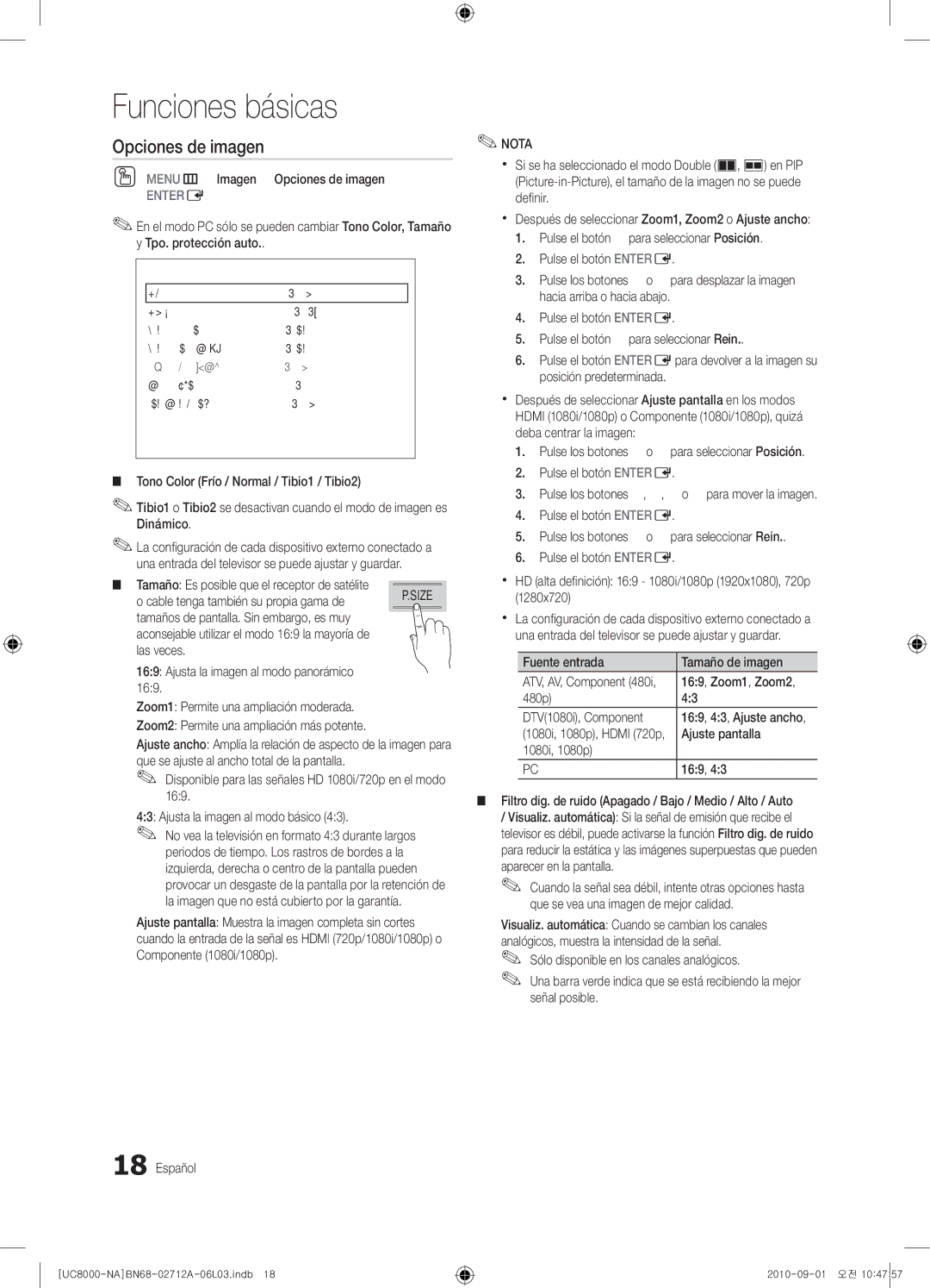 Samsung 8000 user manual Opciones de imagen 