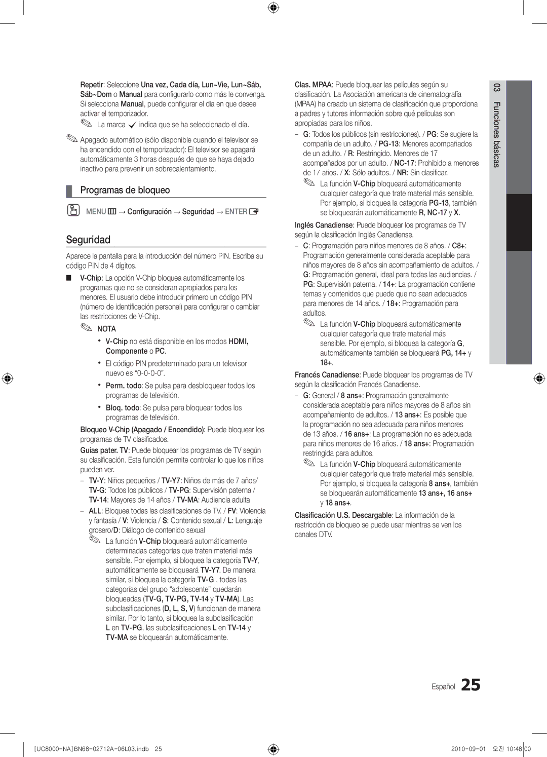 Samsung 8000 user manual Seguridad, Programas de bloqueo 