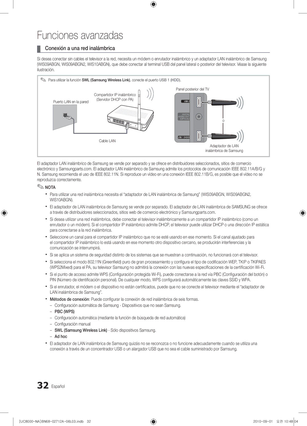 Samsung 8000 user manual Conexión a una red inalámbrica 