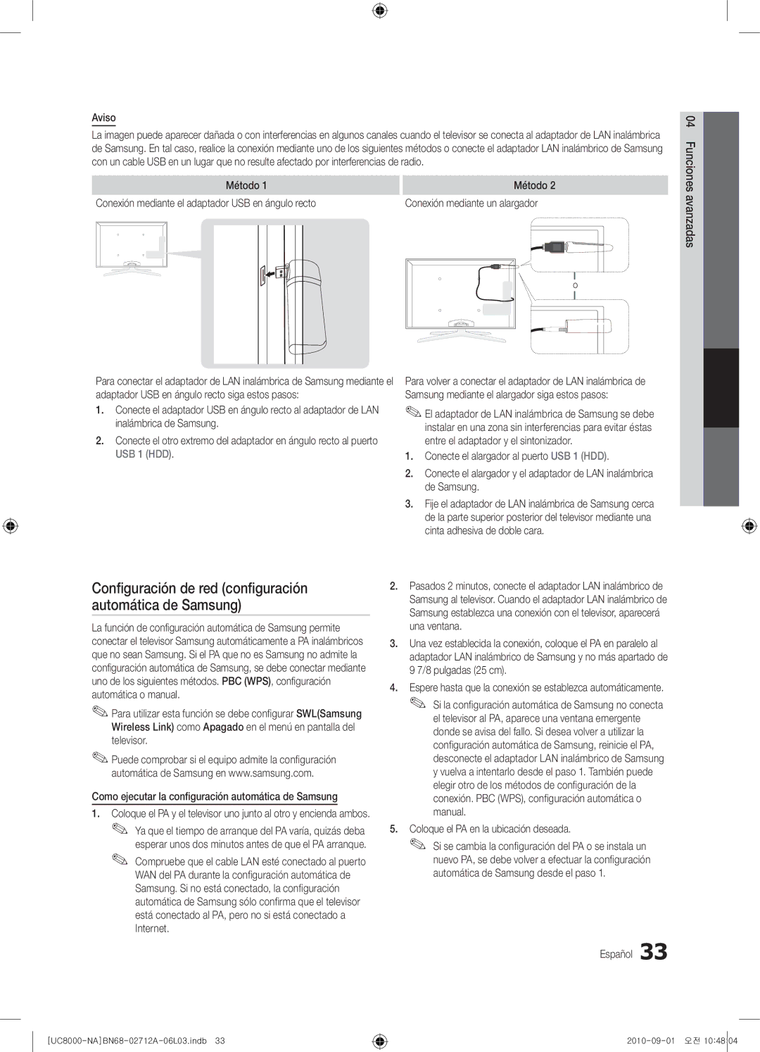 Samsung 8000 user manual Conﬁguración de red conﬁguración, Automática de Samsung 