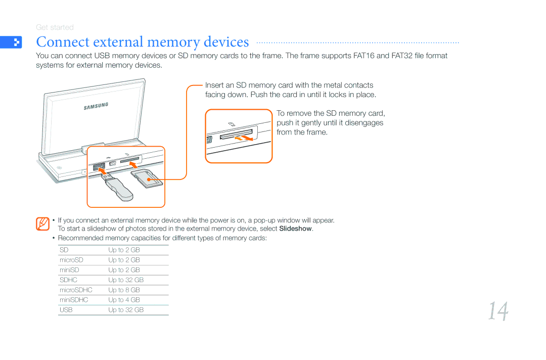 Samsung 800P user manual Connect external memory devices 