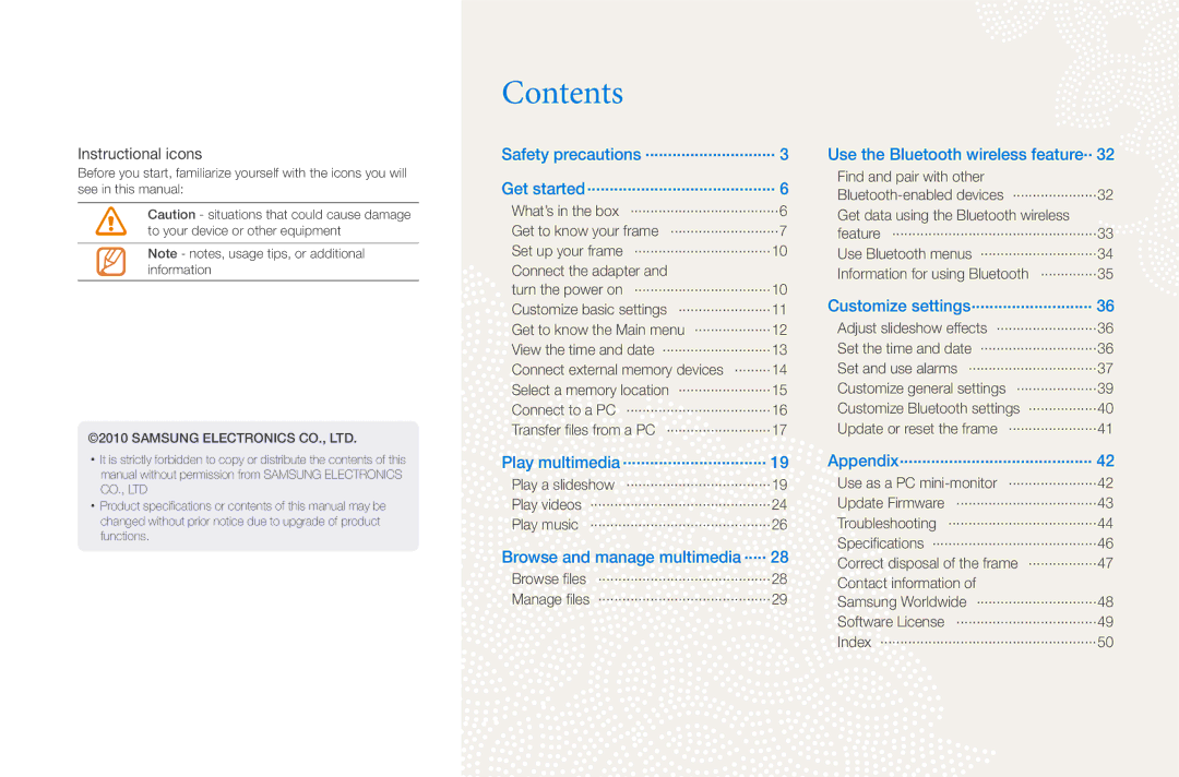 Samsung 800P user manual Contents 