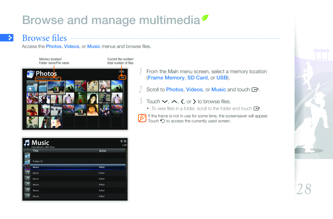 Samsung 800P user manual Browse and manage multimedia, Browse files 