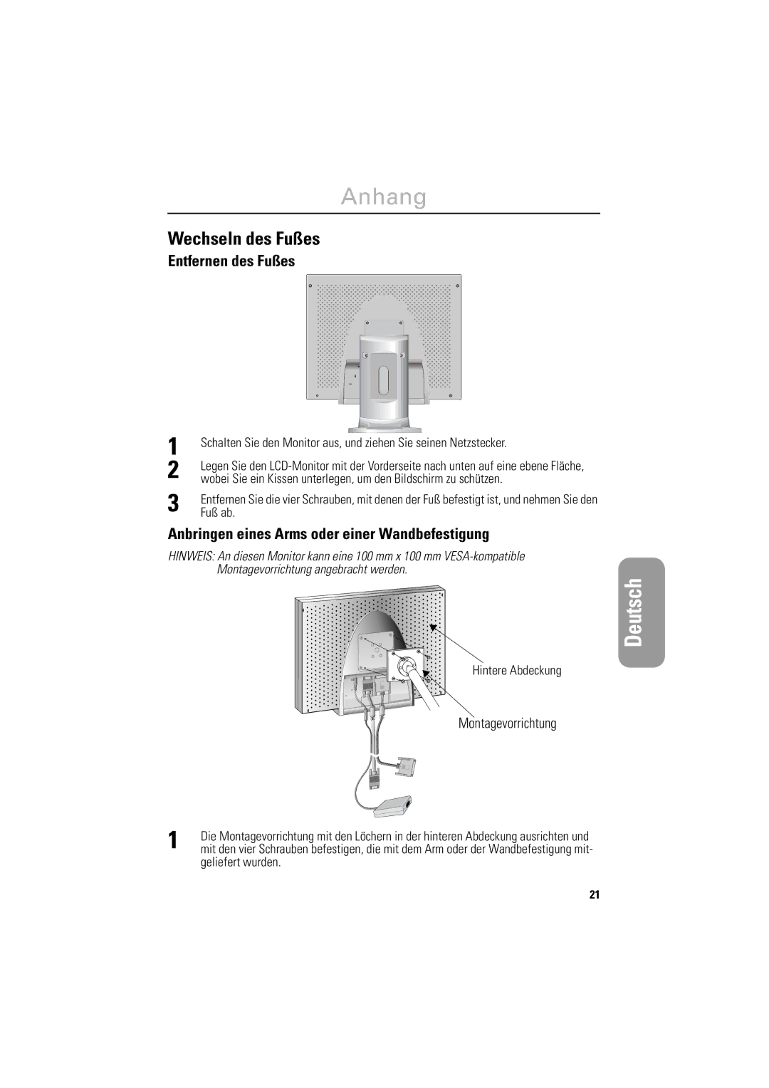 Samsung DV18MSPAN/EDC, 800TFT manual Deutsch Deutsch Español Français English, Wechseln des Fußes, Entfernen des Fußes 