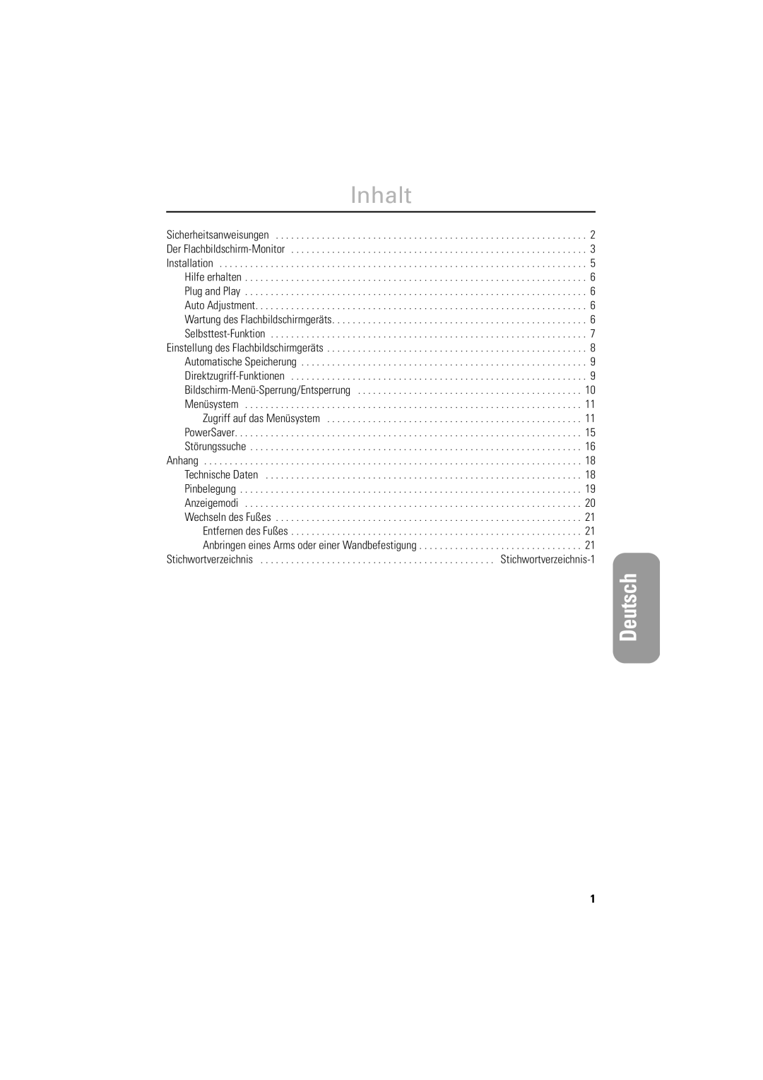 Samsung DV18MSPAN/EDC, 800TFT, LSA800SN/XEG, DV18MSTAN/EDC manual Inhalt, Deutsch 