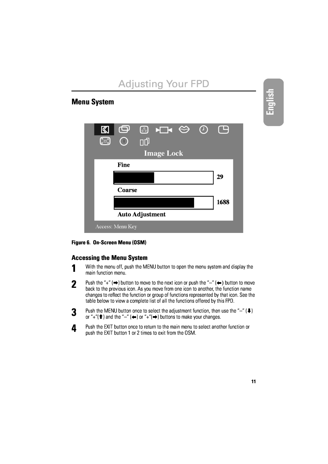 Samsung 800TFT manual Portuguese Deutsch Español Français English, Italiano, Menu System, Fine, Coarse 1688 Auto Adjustment 