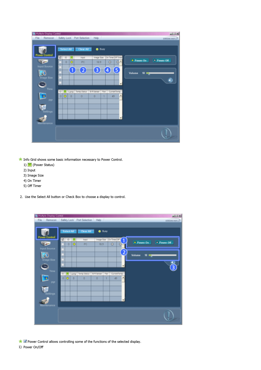 Samsung 820DXN, 700DXn specifications Info Grid shows some basic information necessary to Power Control 