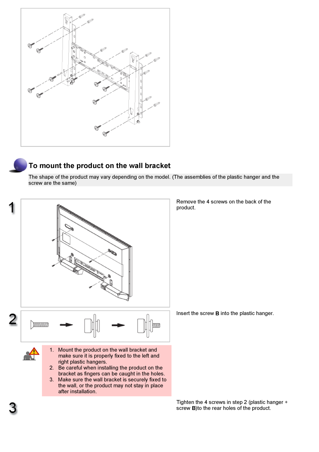 Samsung 820DXN, 700DXn specifications To mount the product on the wall bracket 