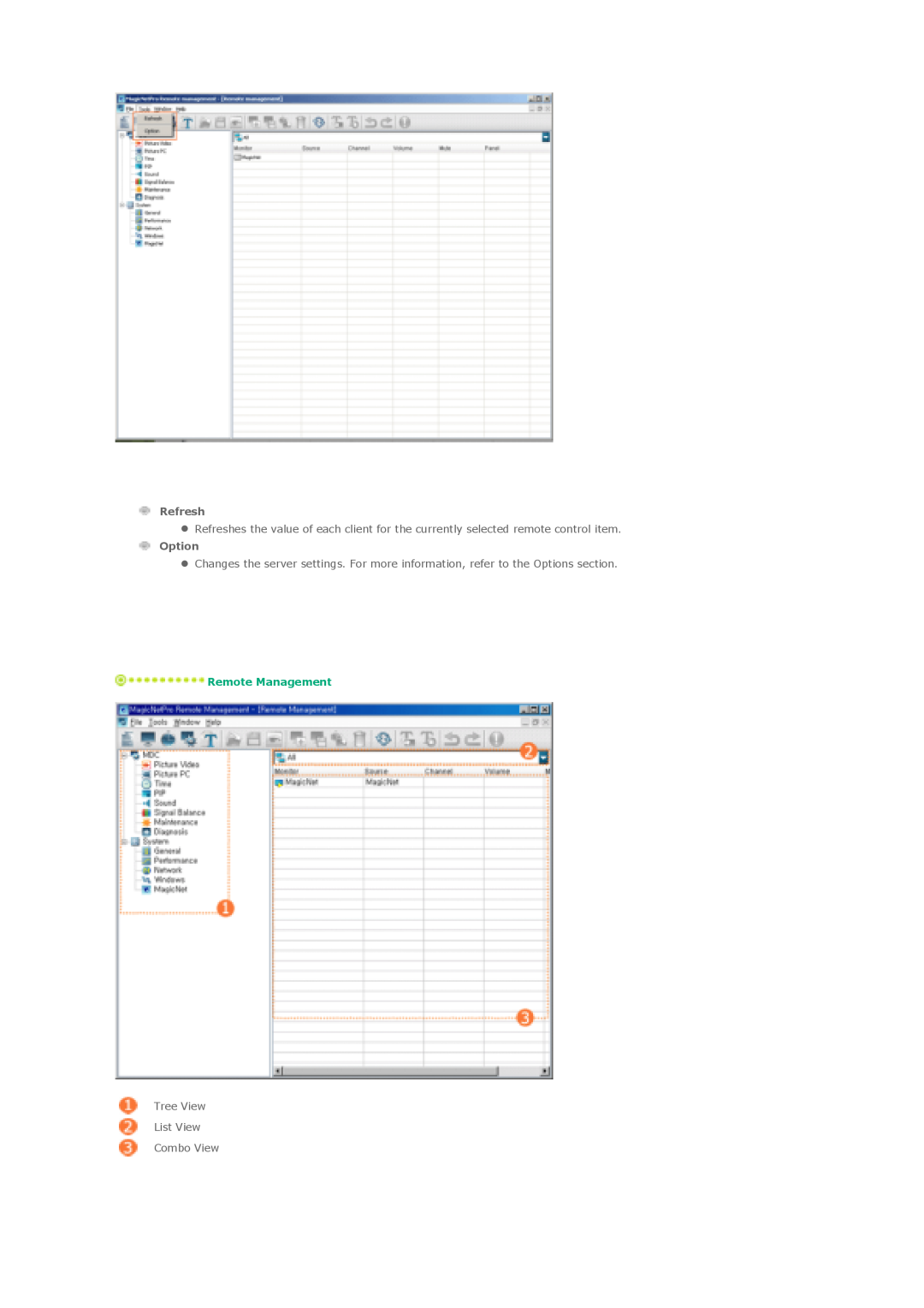 Samsung 820DXN, 700DXn specifications Refresh, Option, Remote Management 