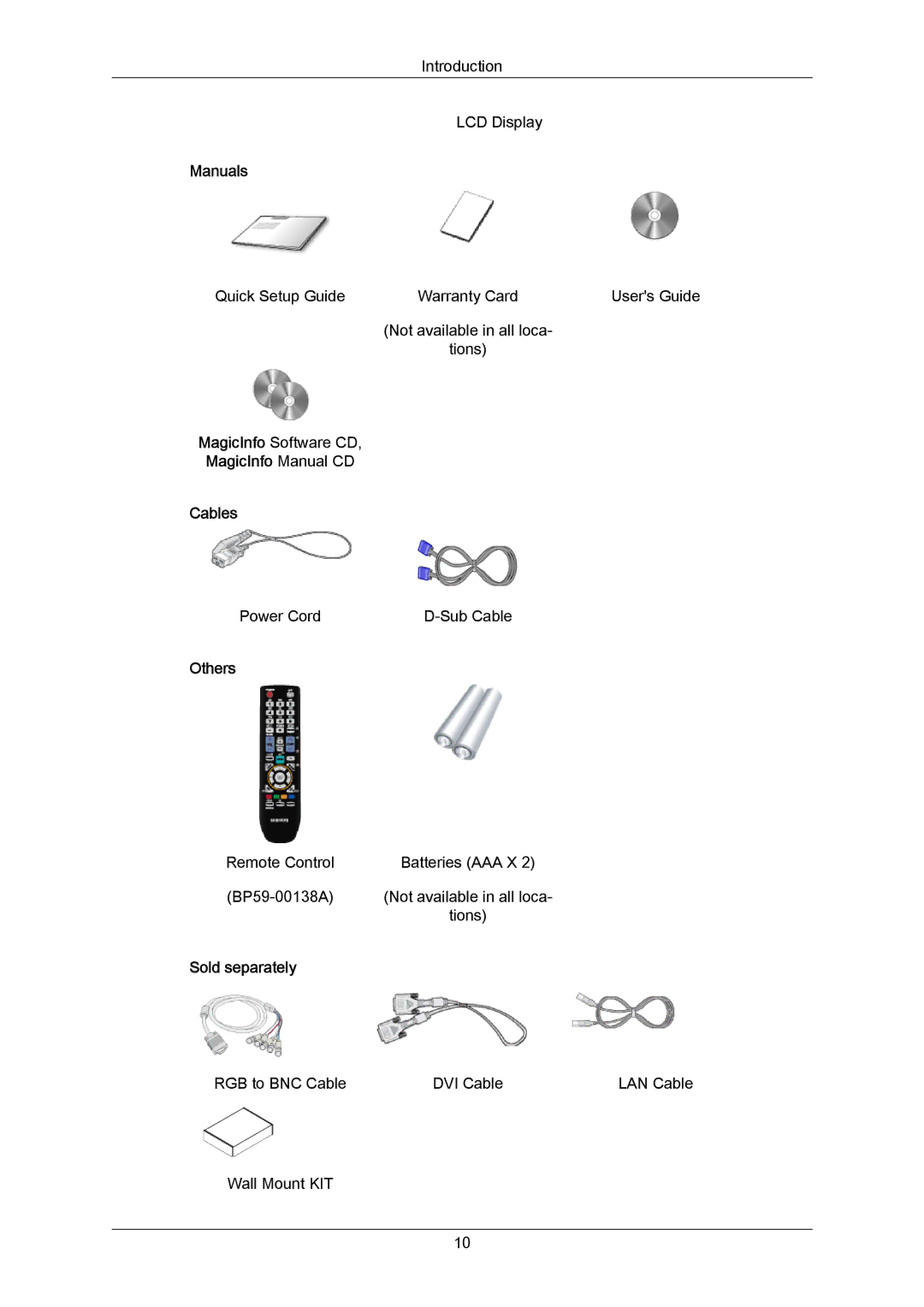 Samsung 700TSN-2, 820TSN-2 user manual Manuals, MagicInfo Manual CD Cables, Others, Sold separately 