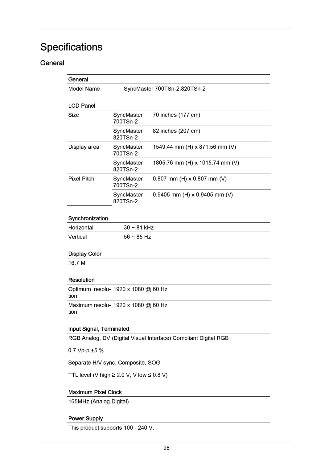 Samsung 700TSN-2, 820TSN-2 user manual General 