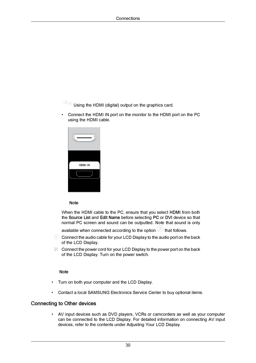 Samsung 700TSN-2, 820TSN-2 user manual Connecting to Other devices 