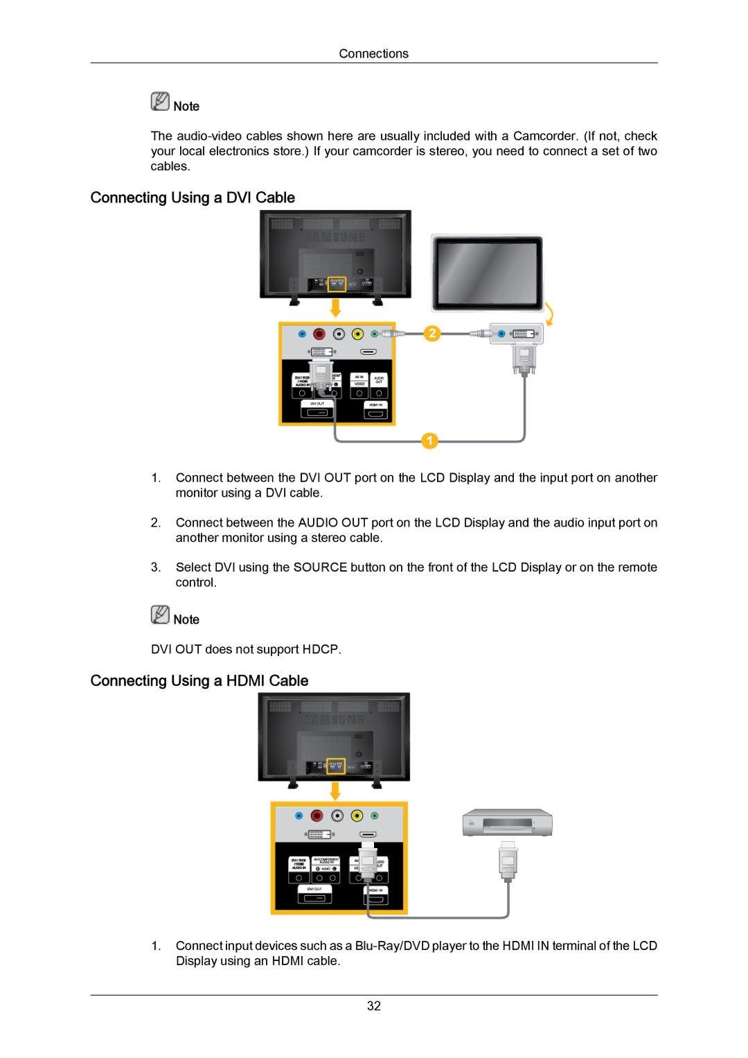 Samsung 700TSN-2, 820TSN-2 user manual Connecting Using a DVI Cable, Connecting Using a Hdmi Cable 