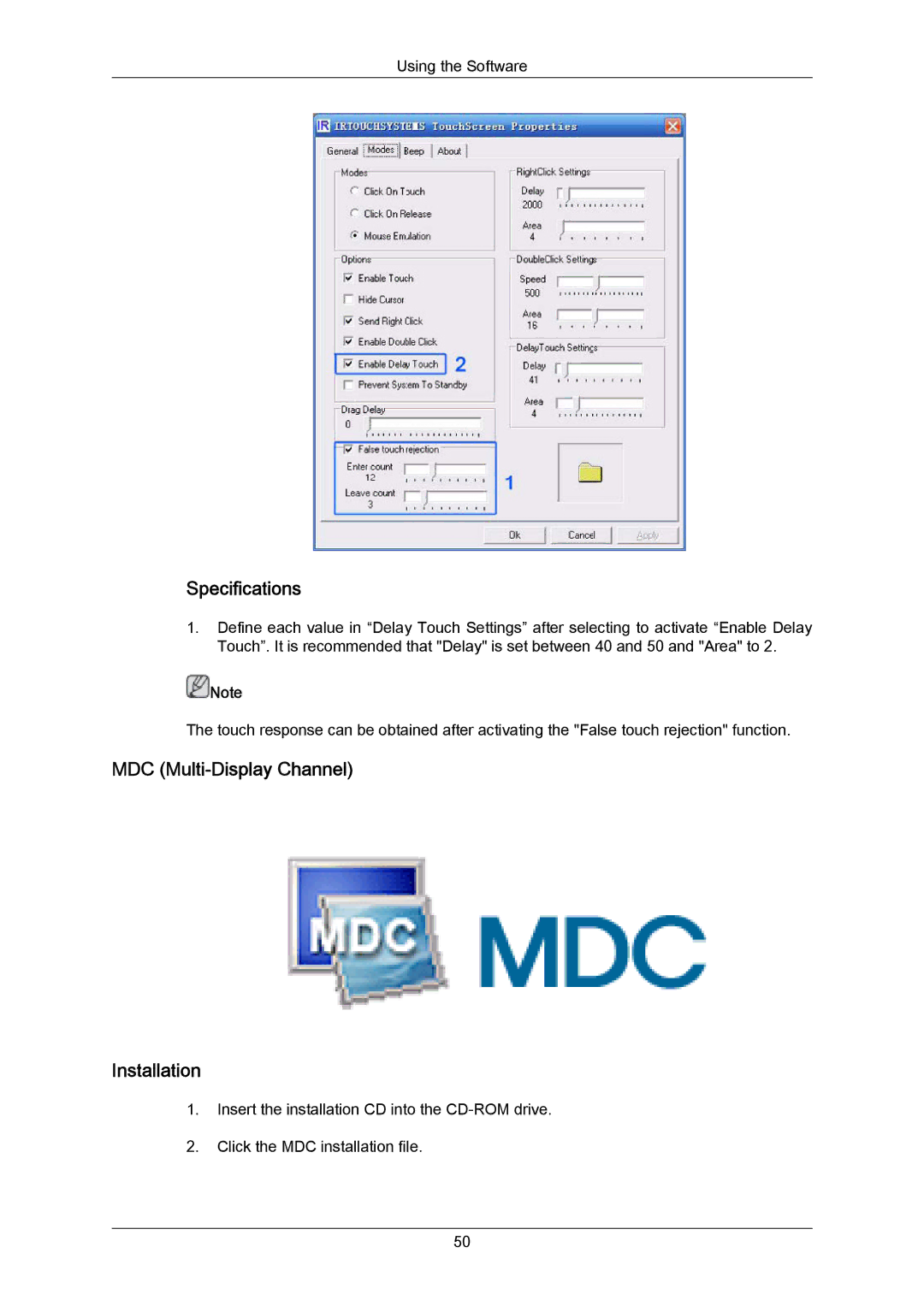 Samsung 700TSN-2, 820TSN-2 user manual Specifications, MDC Multi-Display Channel Installation 