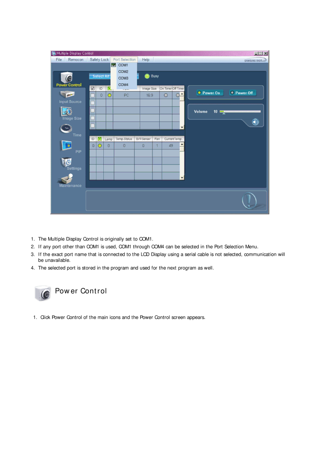 Samsung 700TSN-2, 820TSN-2 user manual Power Control 