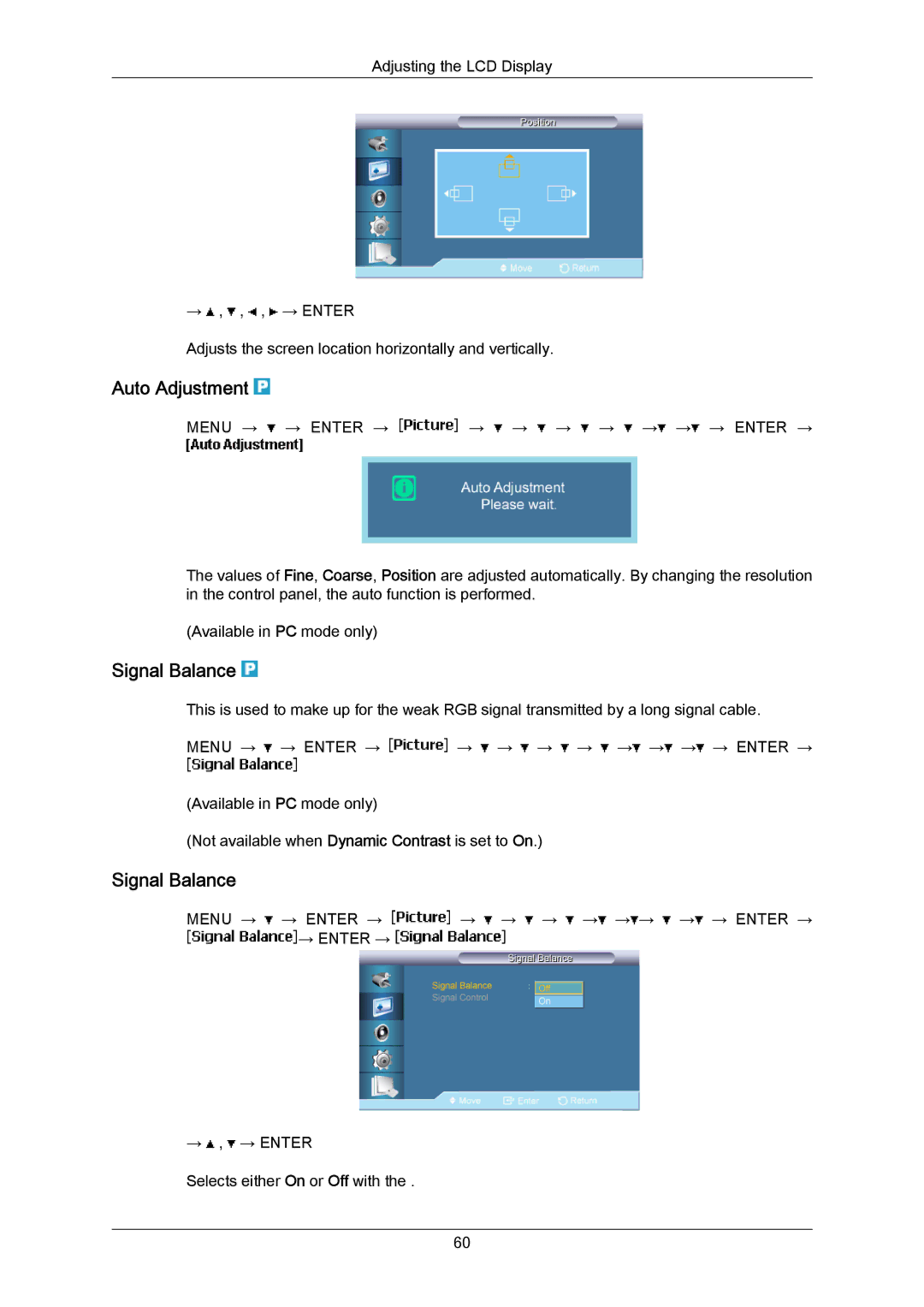 Samsung 700TSN-2, 820TSN-2 user manual Auto Adjustment, Signal Balance 