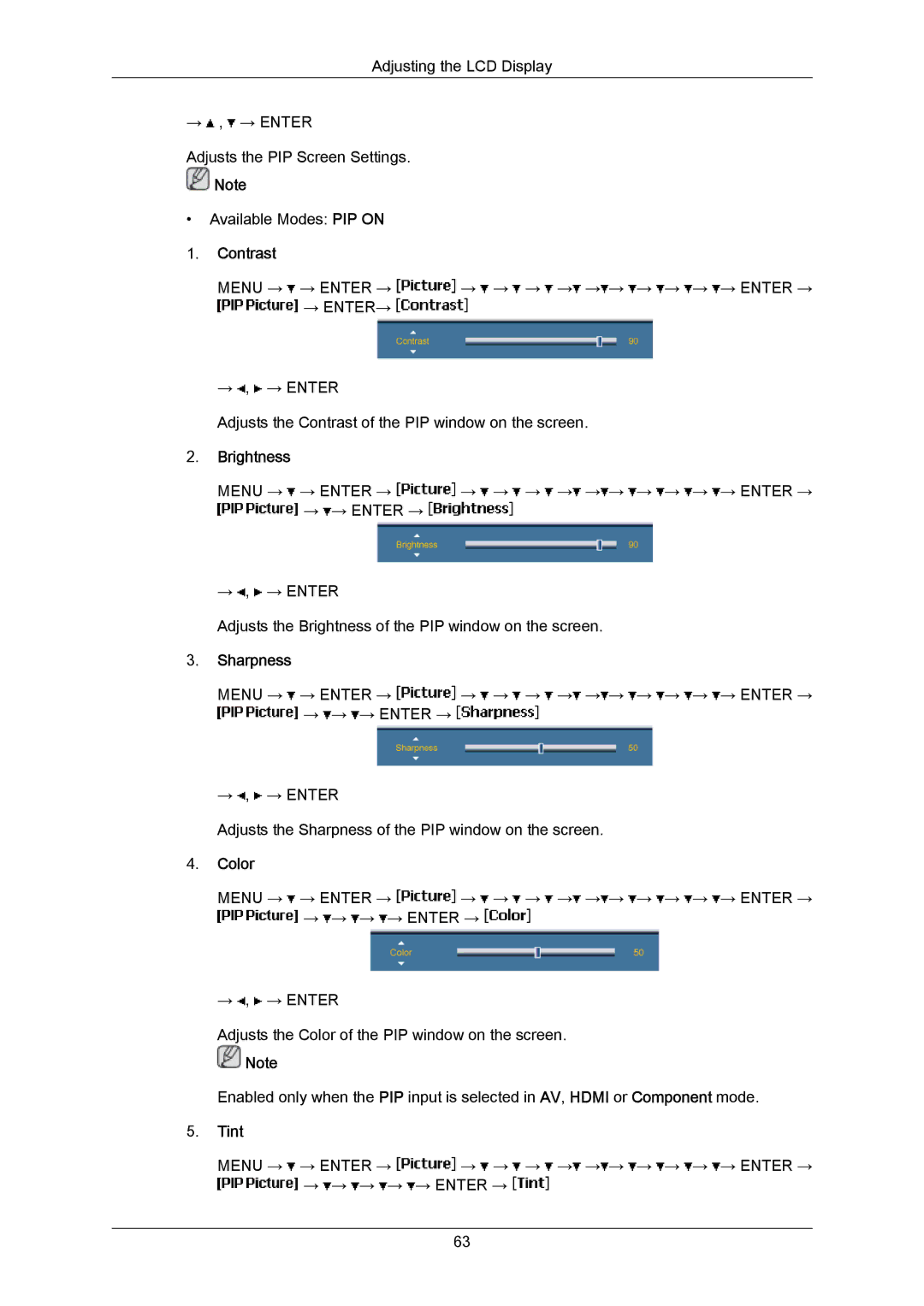 Samsung 820TSN-2, 700TSN-2 user manual Contrast, Brightness, Sharpness, Color, Tint 