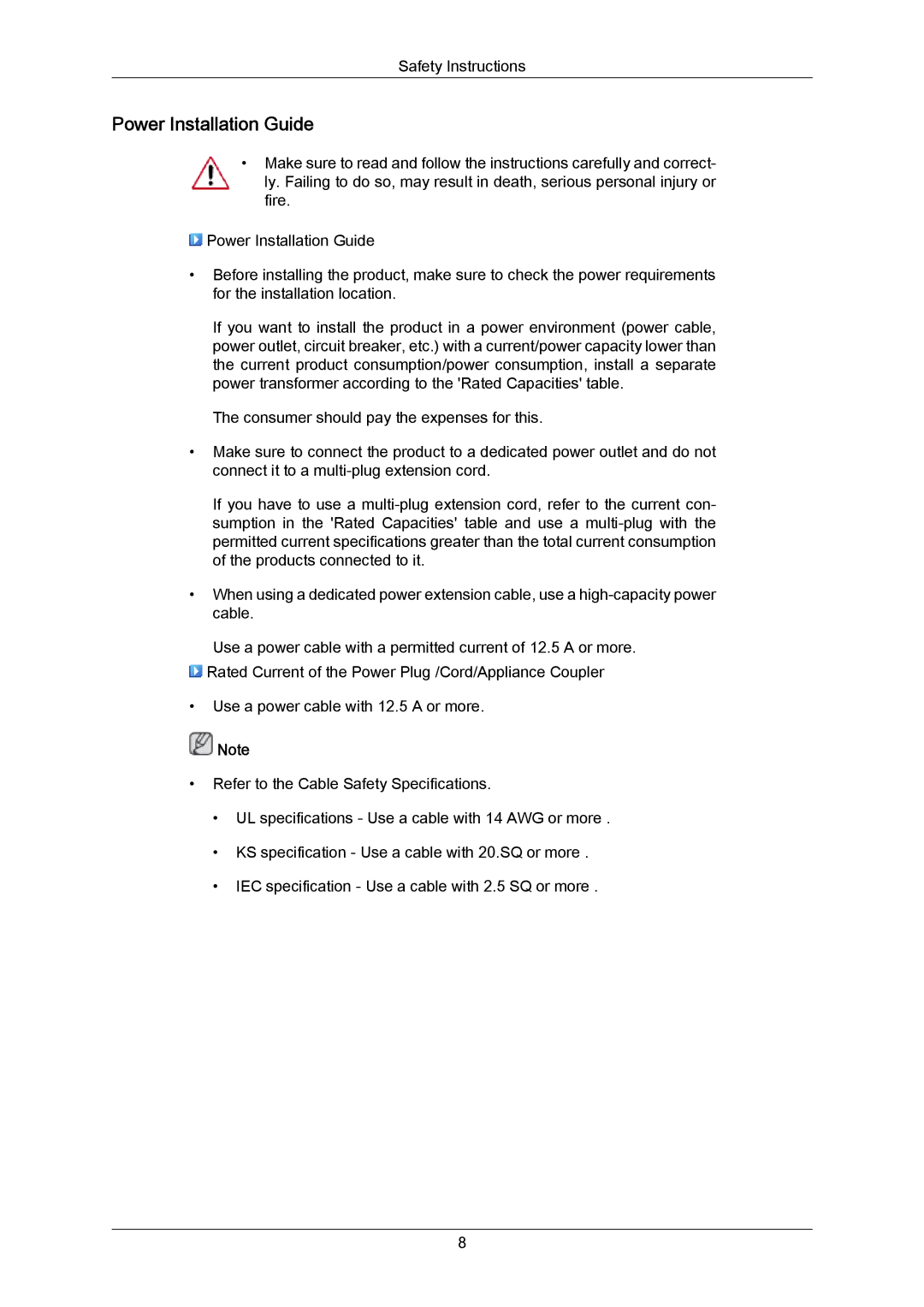 Samsung 700TSN-2, 820TSN-2 user manual Power Installation Guide 