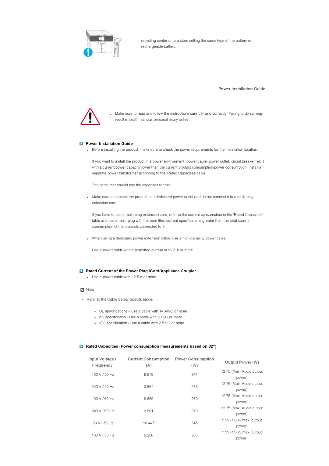 Samsung 820TSn, 700TSn specifications Power Installation Guide 