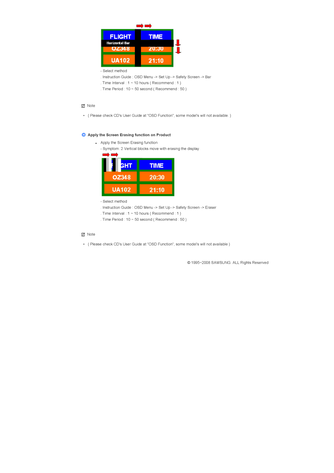 Samsung 700TSn, 820TSn specifications Apply the Screen Erasing function on Product 