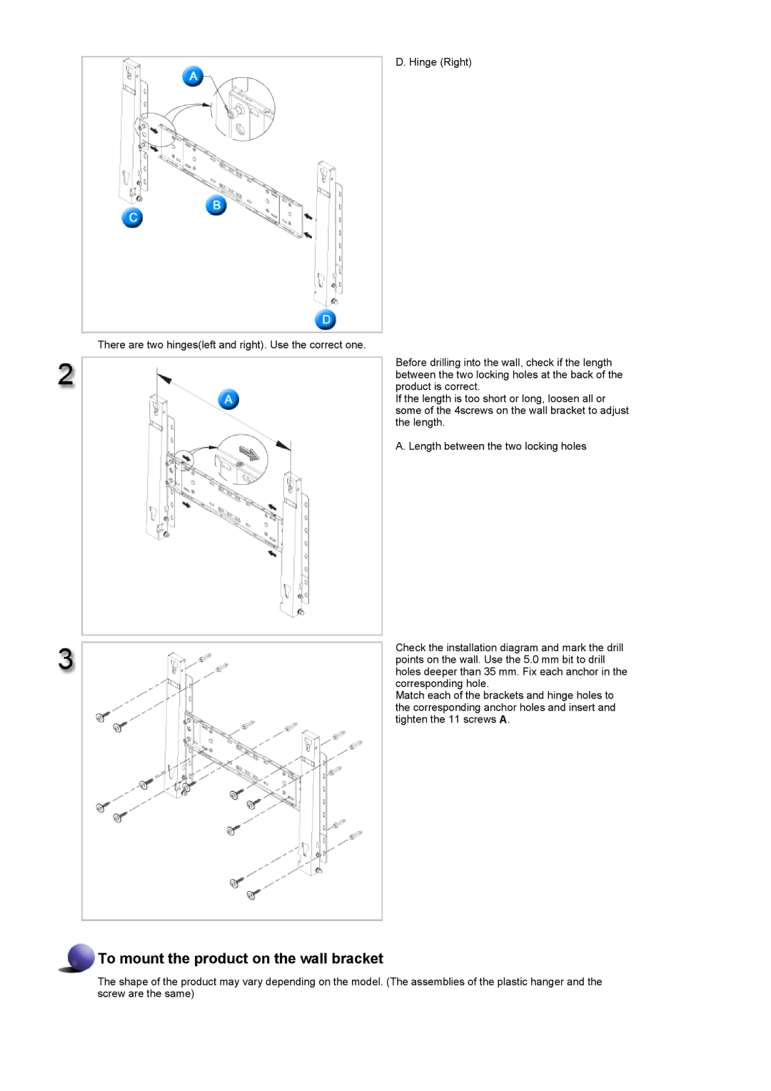 Samsung 700TSn, 820TSn specifications To mount the product on the wall bracket 