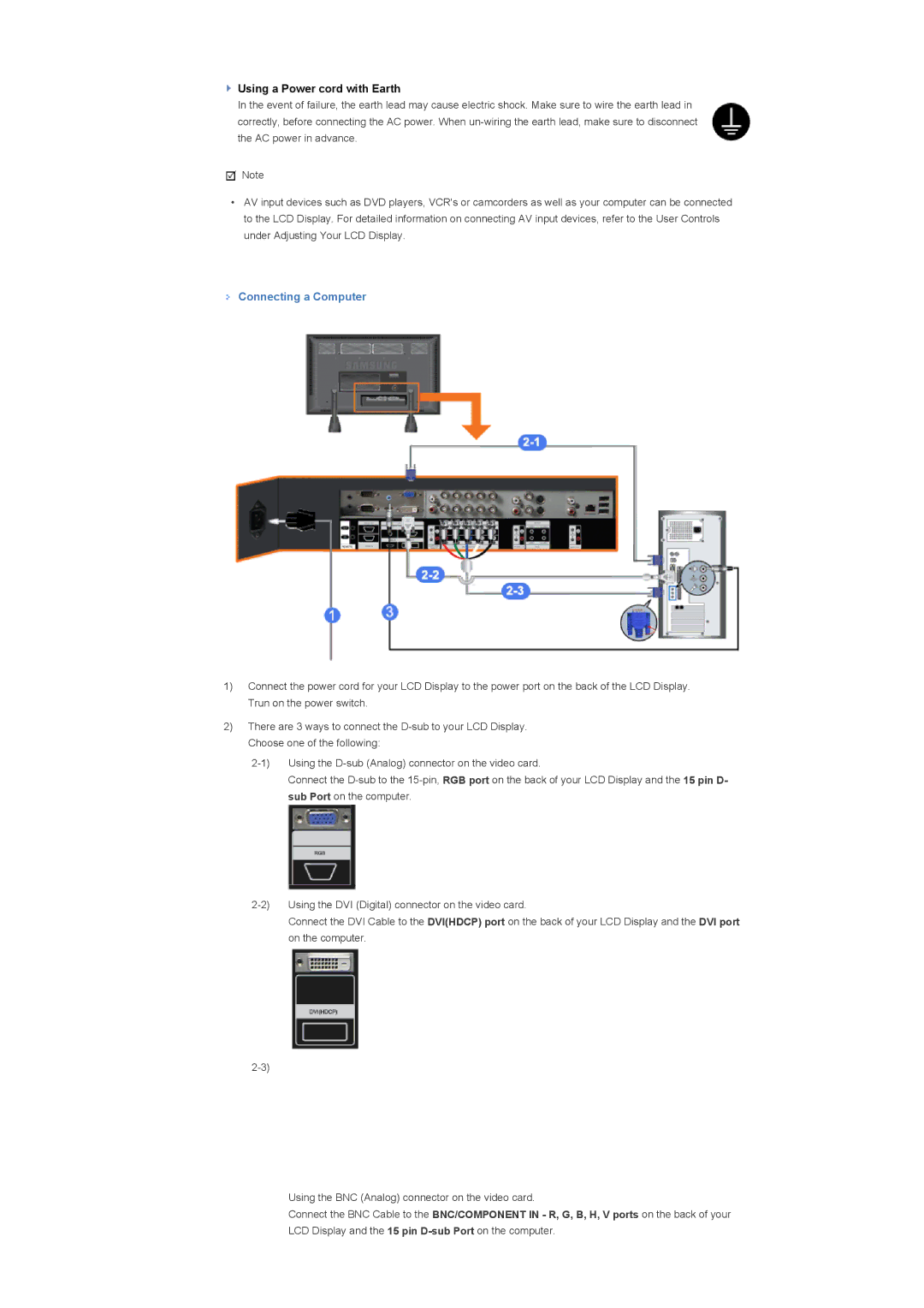 Samsung 700TSn, 820TSn specifications Using a Power cord with Earth, Connecting a Computer 