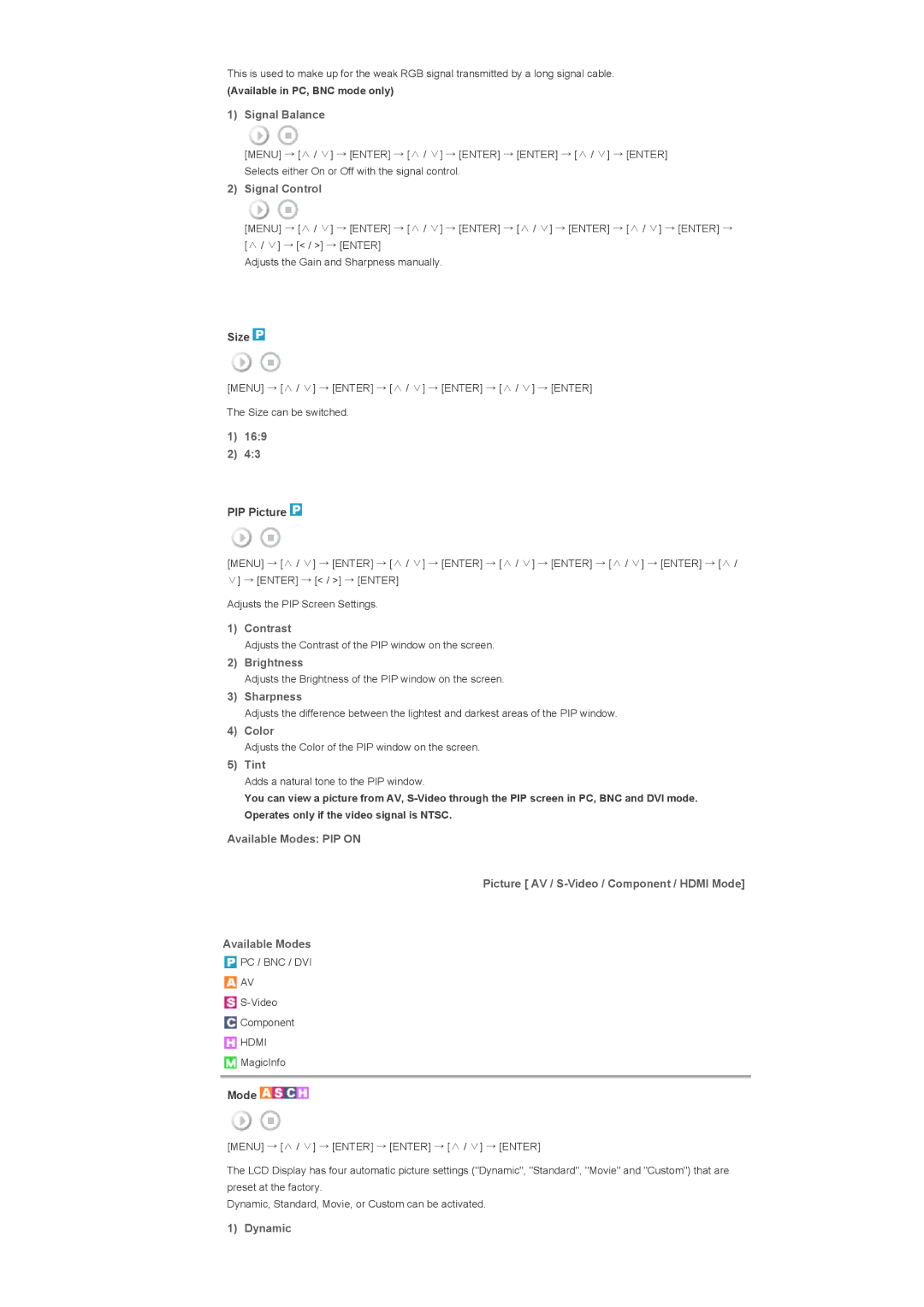 Samsung 820TSn, 700TSn specifications Signal Balance, Signal Control, 169, Sharpness, Color, Tint, Dynamic 