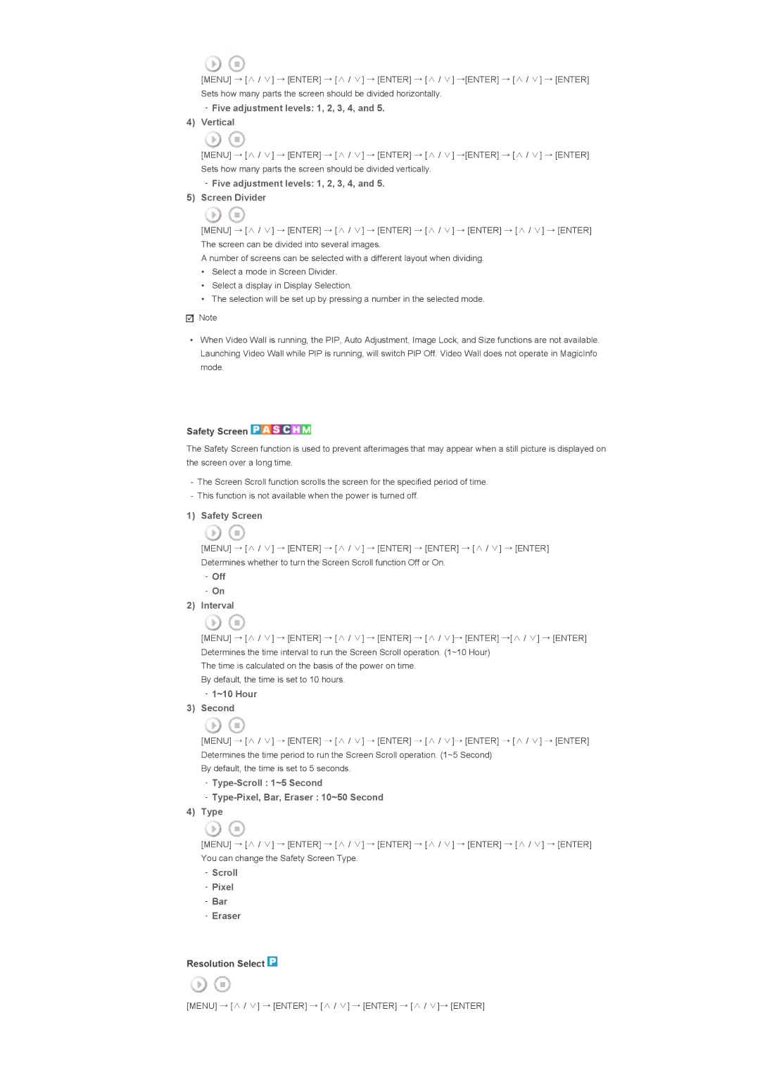 Samsung 820TSn, 700TSn Five adjustment levels 1, 2, 3, 4, Vertical, Five adjustment levels 1, 2, 3, 4, Screen Divider 