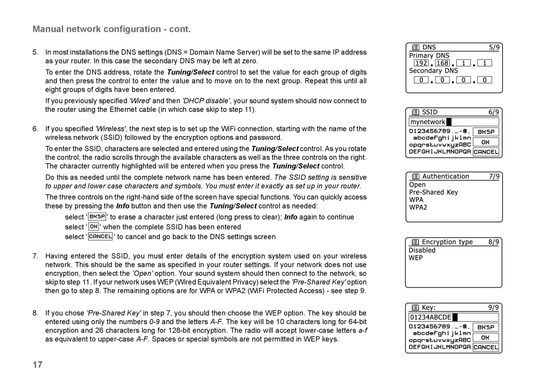 Samsung 83I manual Manual network conﬁguration - cont 