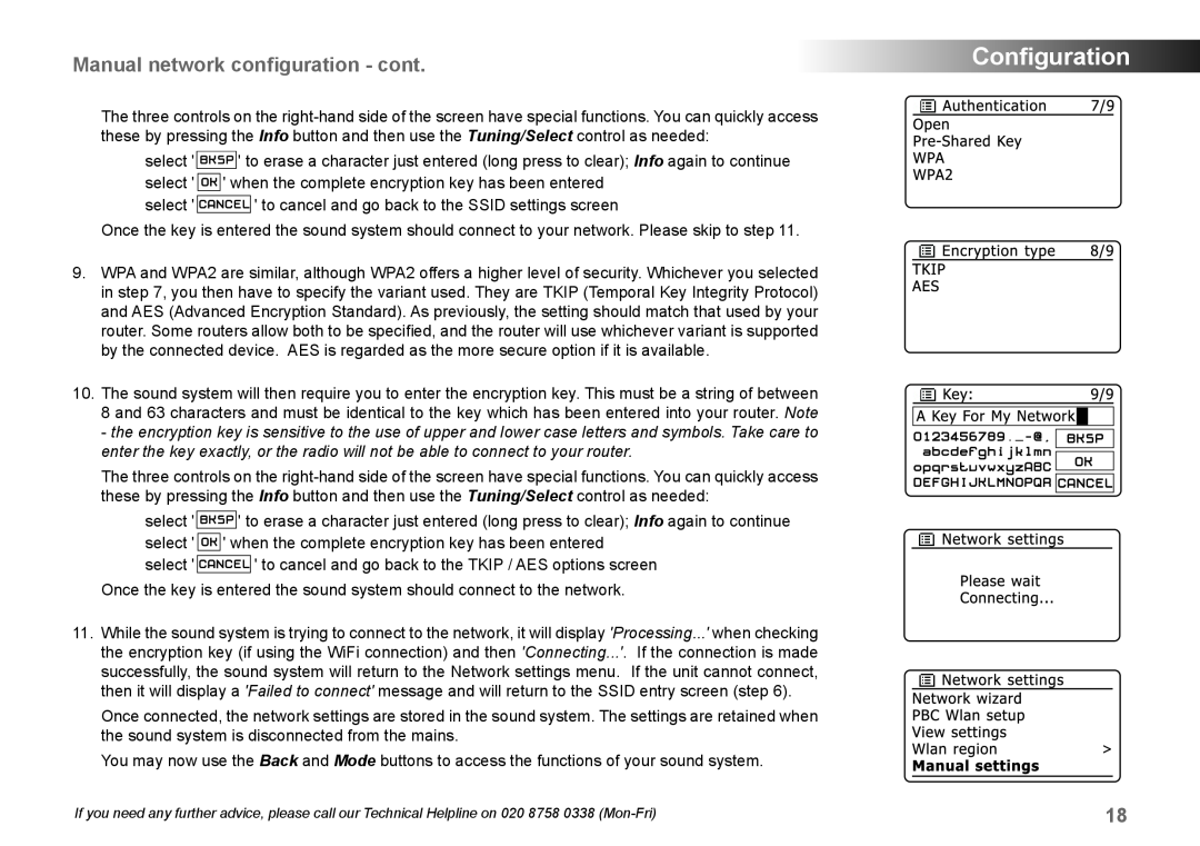 Samsung 83I manual Conﬁguration, Manual network conﬁguration - cont 