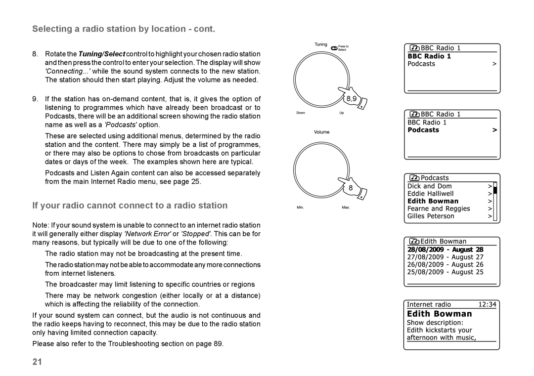 Samsung 83I manual Selecting a radio station by location - cont, If your radio cannot connect to a radio station 