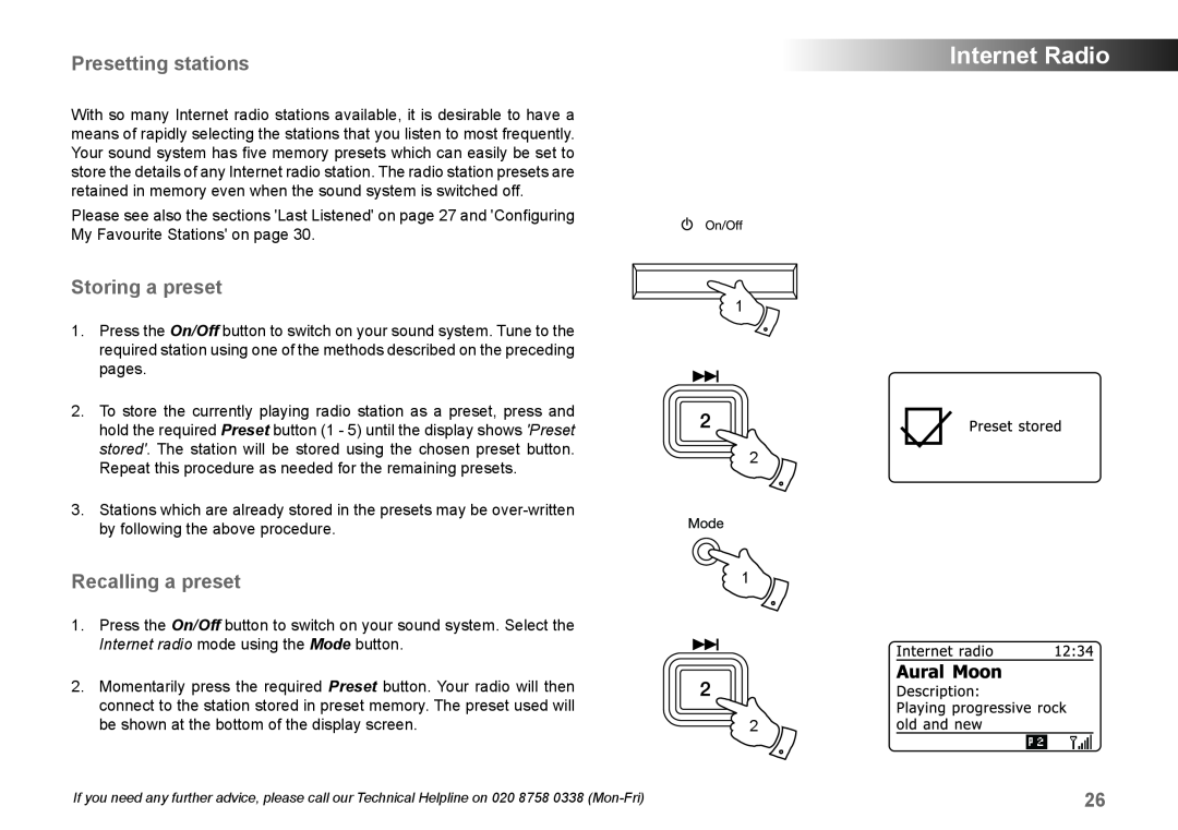 Samsung 83I manual Presetting stations, Storing a preset, Recalling a preset, Internet Radio 
