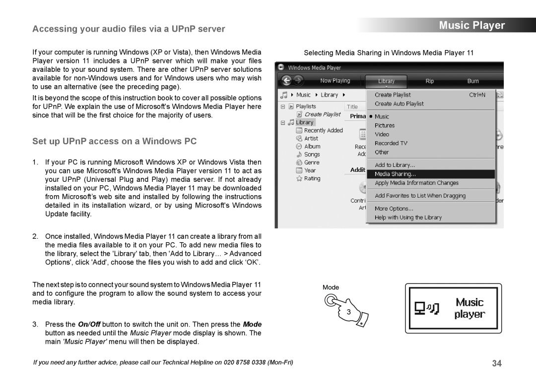Samsung 83I manual Music Player, Accessing your audio ﬁles via a UPnP server, Set up UPnP access on a Windows PC 