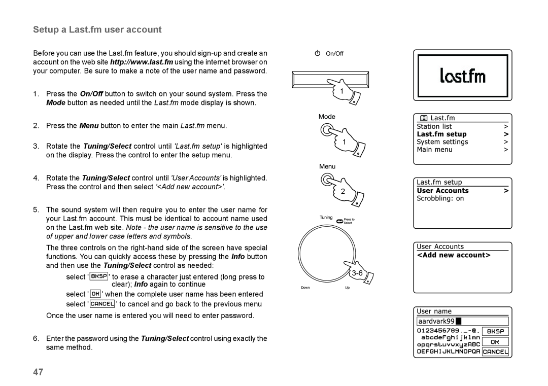 Samsung 83I manual Setup a Last.fm user account 