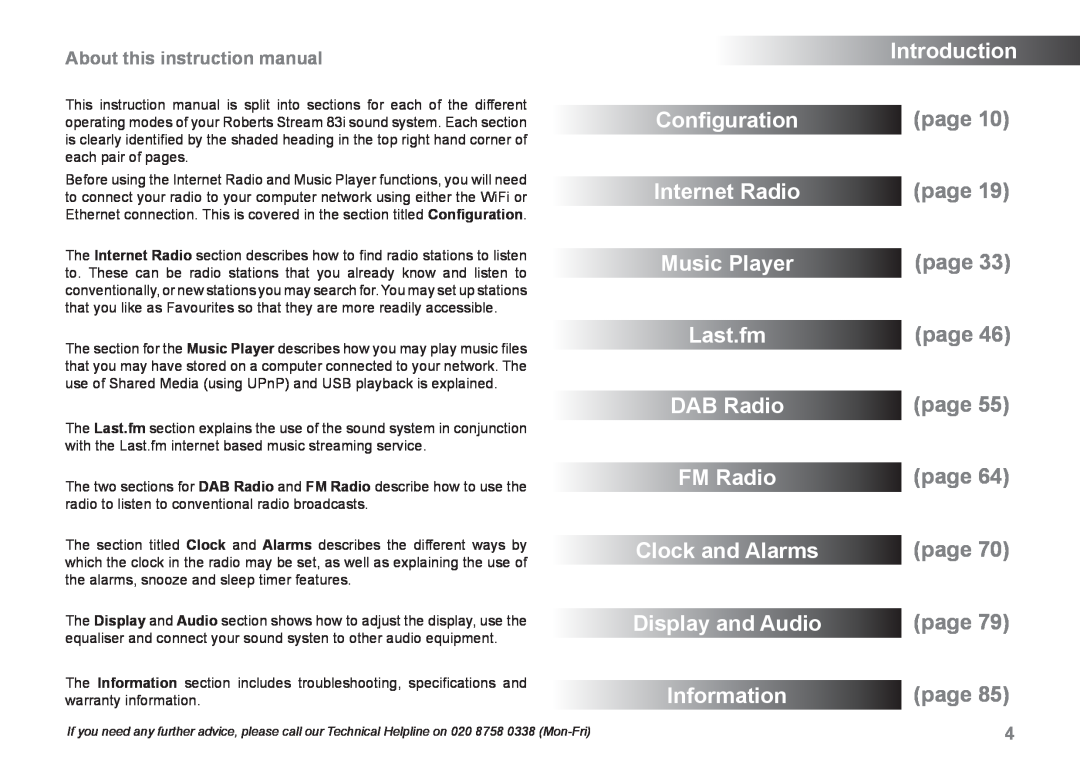Samsung 83I manual Conﬁguration Internet Radio Music Player Last.fm, DAB Radio FM Radio Clock and Alarms, Introduction 