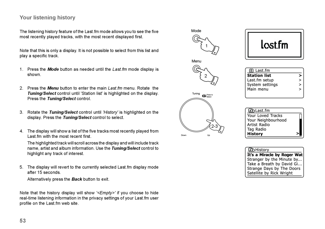 Samsung 83I manual Your listening history 