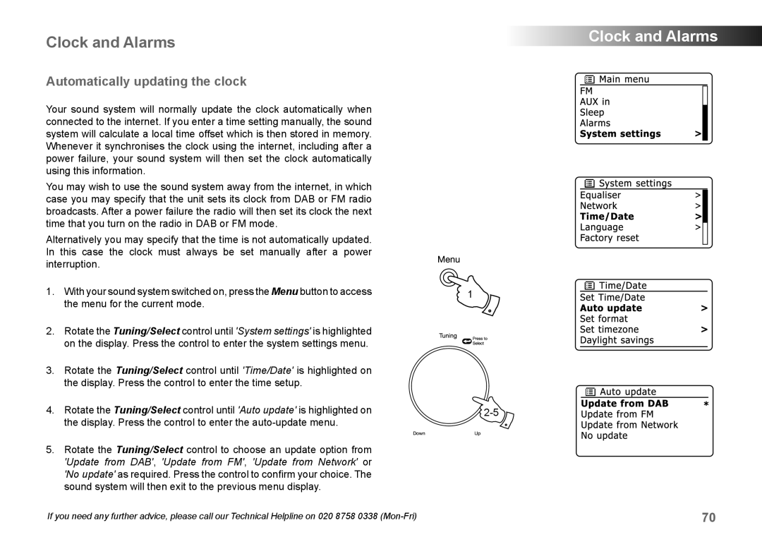 Samsung 83I manual Clock and Alarms, Automatically updating the clock 