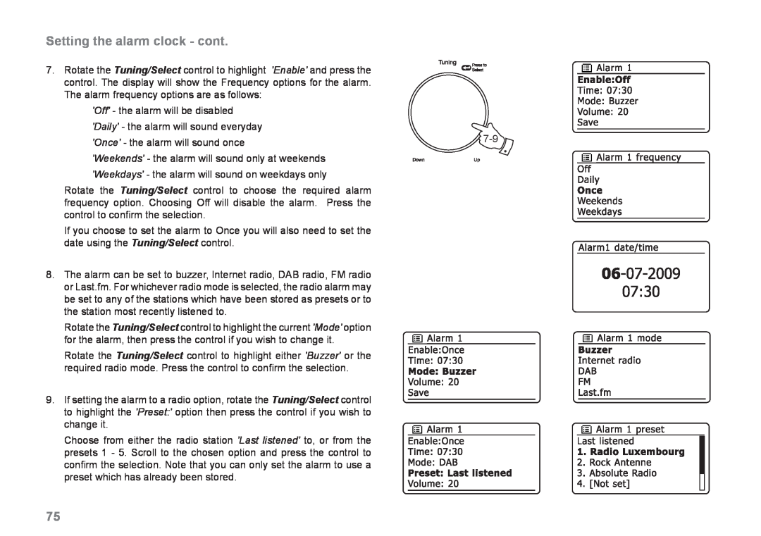 Samsung 83I manual Setting the alarm clock - cont, Once - the alarm will sound once 