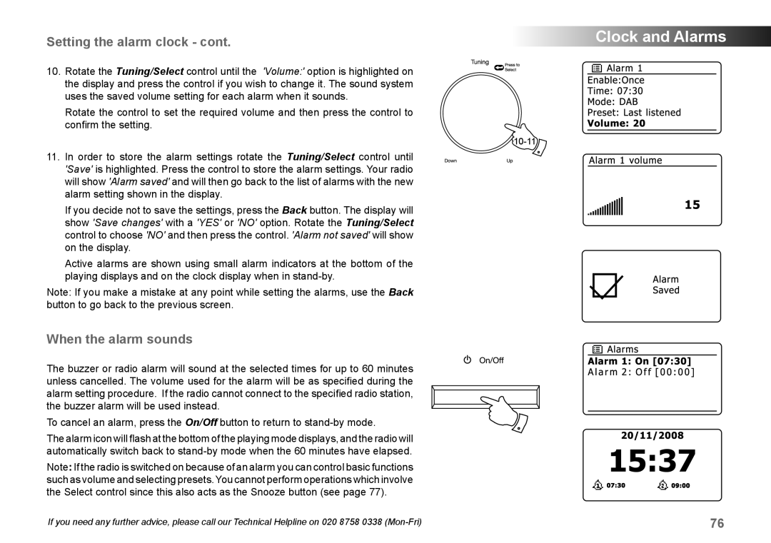 Samsung 83I manual When the alarm sounds, Clock and Alarms, Setting the alarm clock - cont 