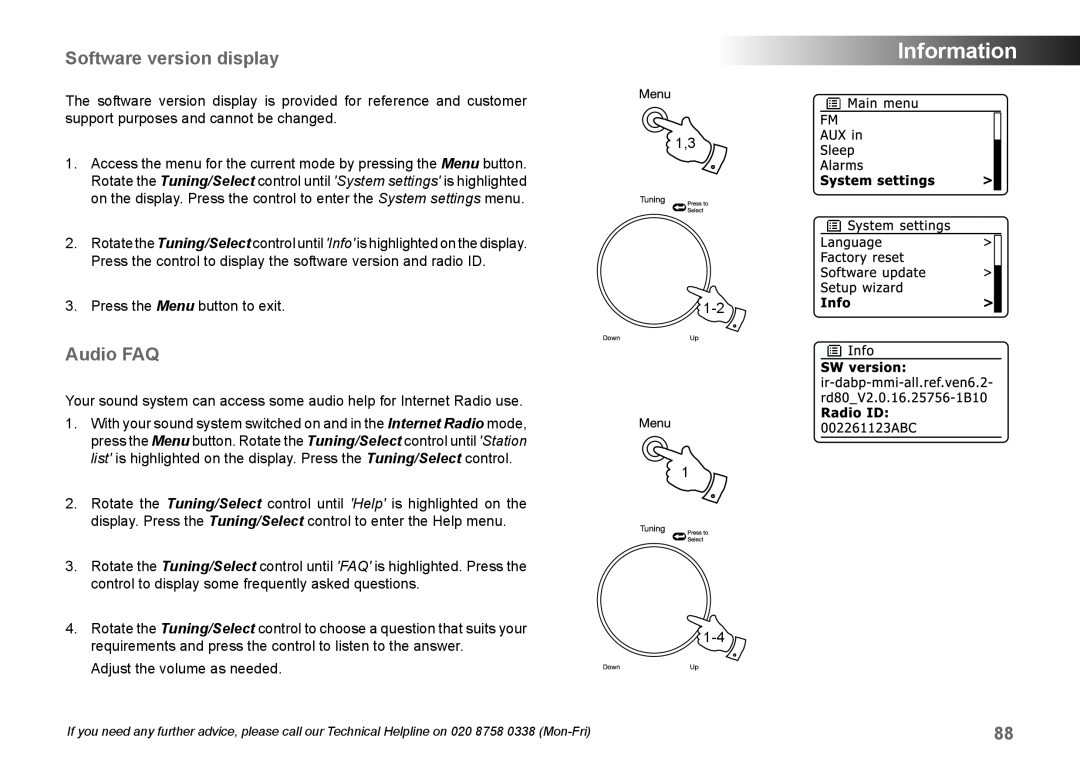 Samsung 83I manual Software version display, Audio FAQ, Information 