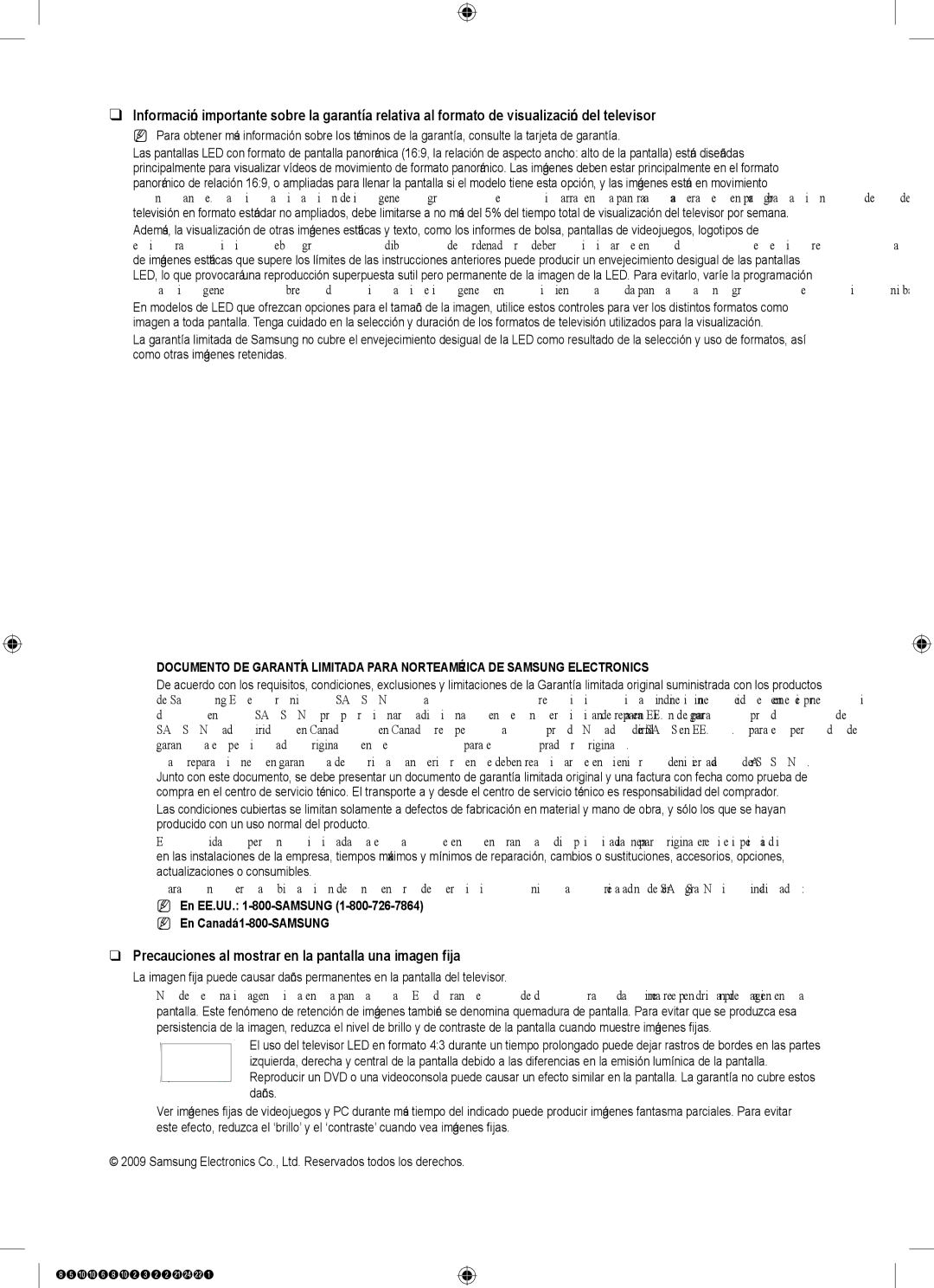 Samsung 8500 Precauciones al mostrar en la pantalla una imagen fija, En EE.UU -800-SAMSUNG En Canadá 1-800-SAMSUNG 