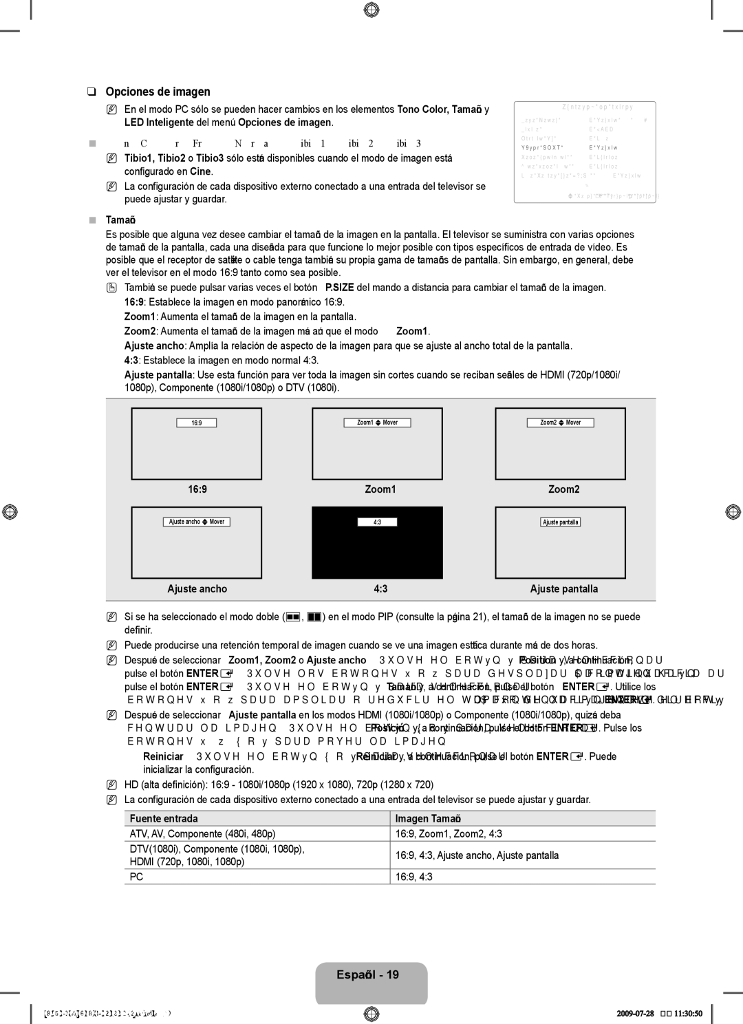 Samsung 8500 user manual Opciones de imagen, Tono Color → Frío / Normal / Tibio1 / Tibio2 / Tibio3, Tamaño 