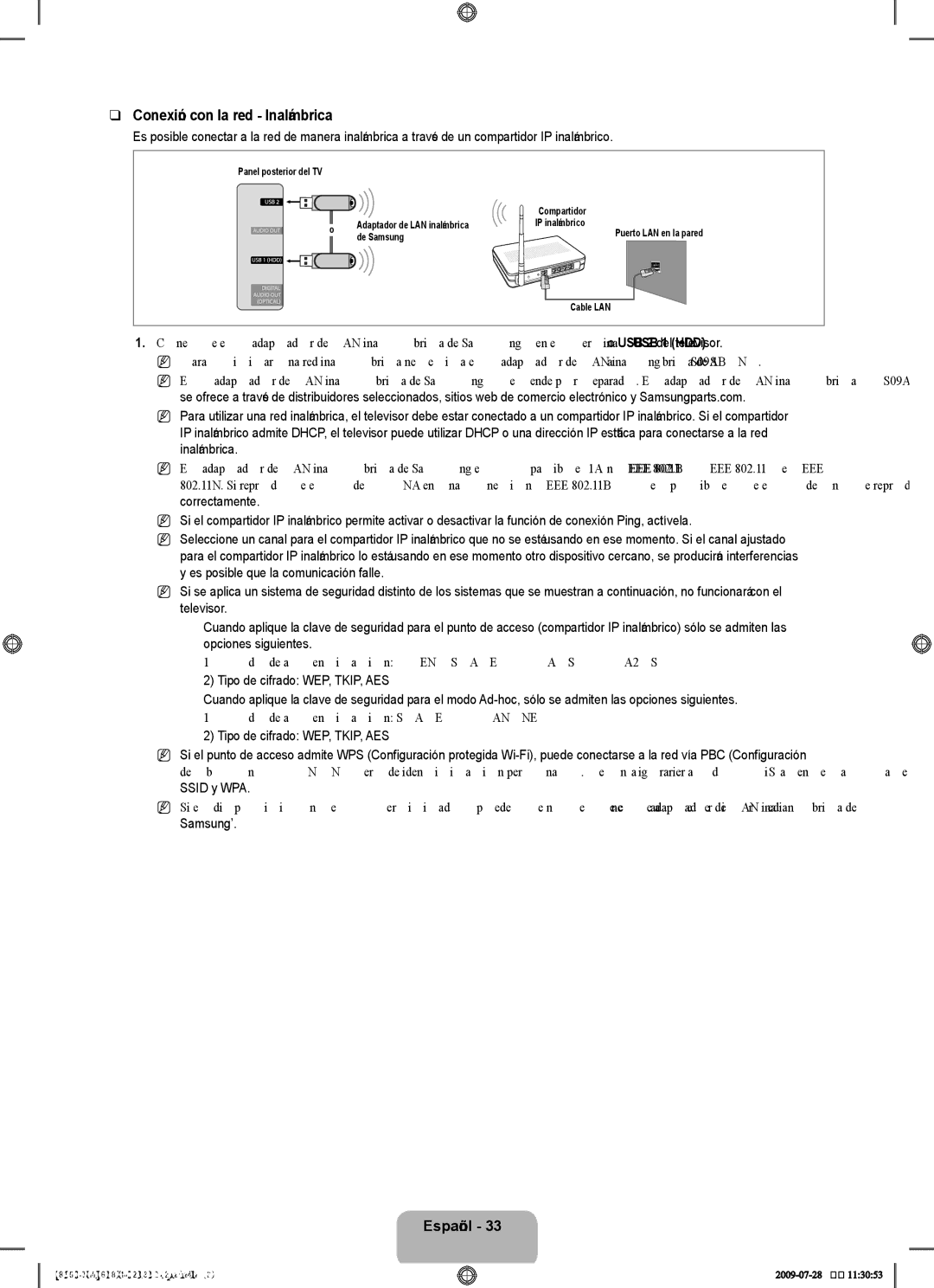 Samsung 8500 user manual Conexión con la red Inalámbrica 