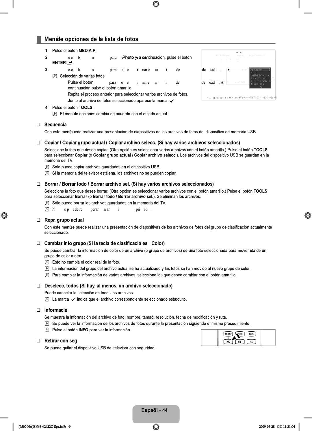 Samsung 8500 user manual Menú de opciones de la lista de fotos 