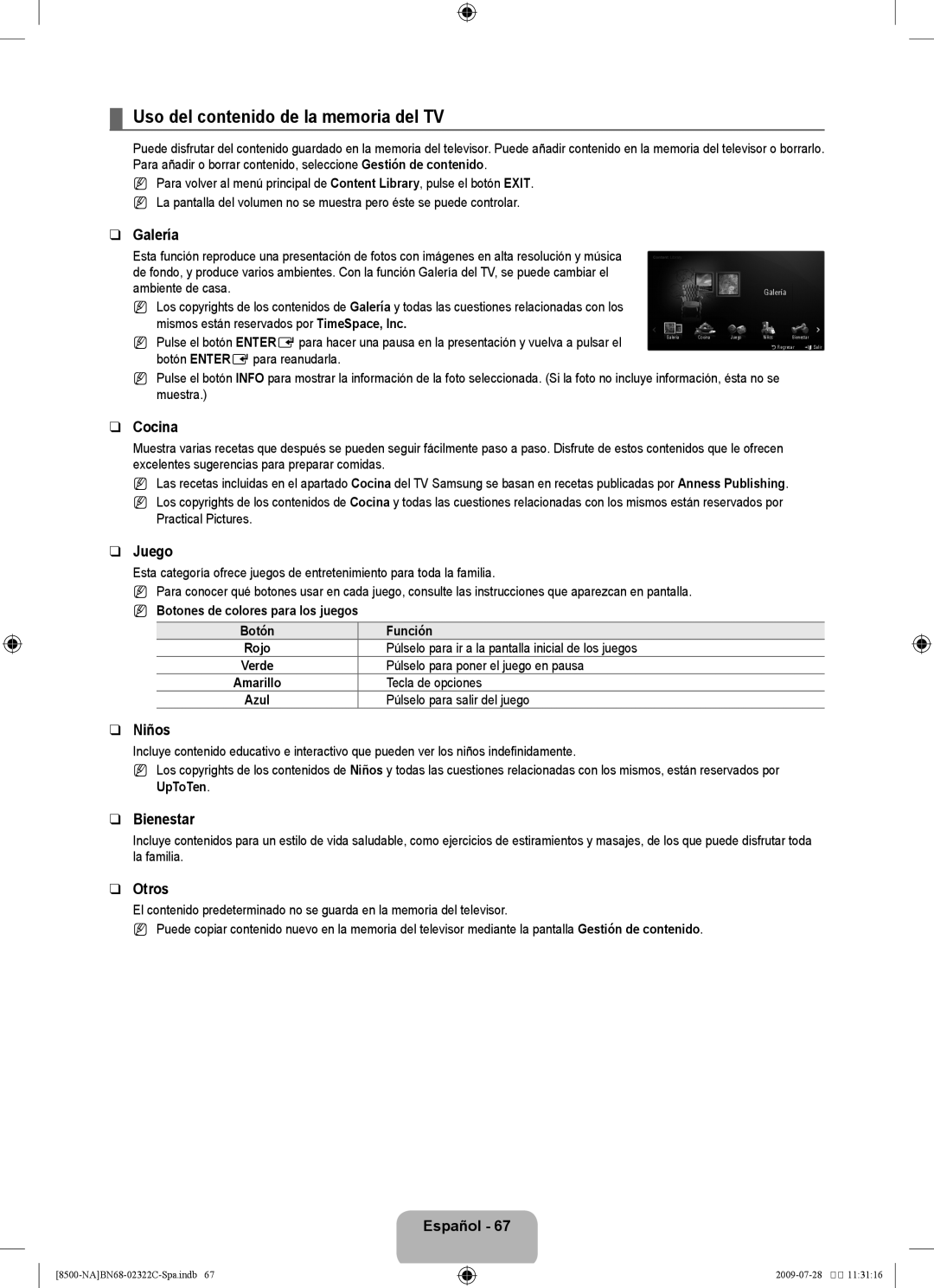 Samsung 8500 user manual Uso del contenido de la memoria del Tv 