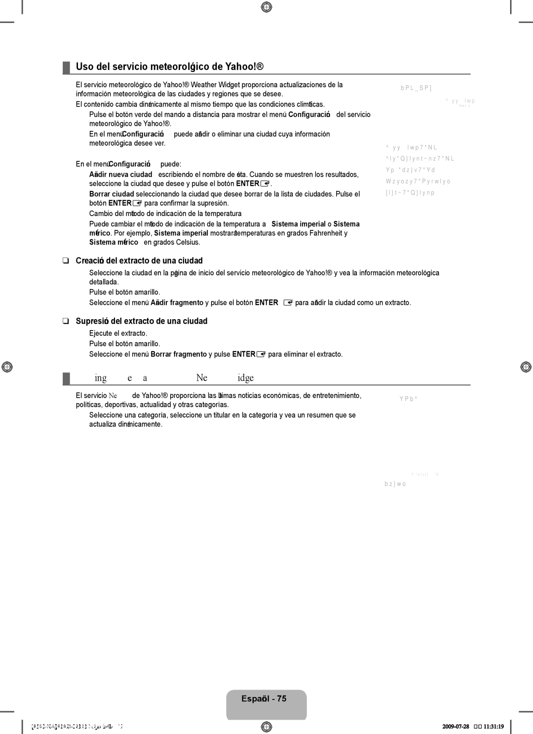 Samsung 8500 user manual Uso del servicio meteorológico de Yahoo, Creación del extracto de una ciudad 